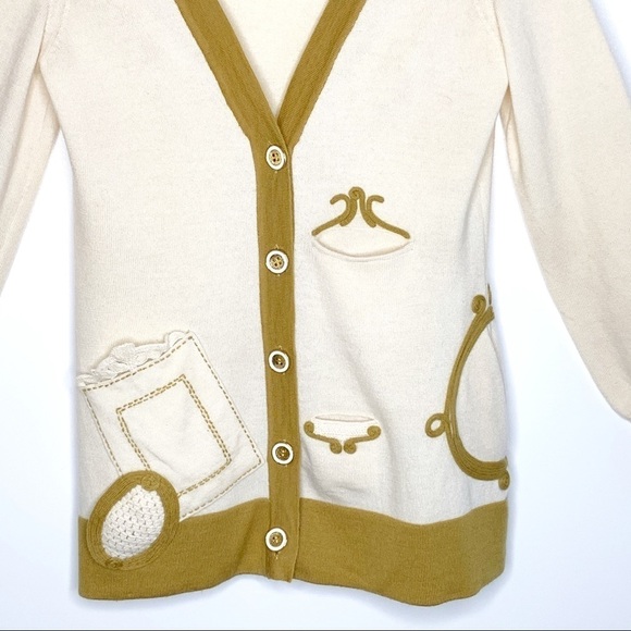 Anthropologie Sleeping on Snow Wool Ivory Embellished Cardigan Sweater Pockets S - Picture 3 of 11